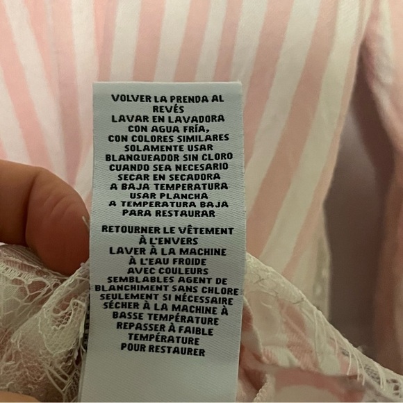 RUBY RD, Women’s, Pink/White Striped with Lace, Long Sleeve Blouse, Size Medium - Picture 13 of 14